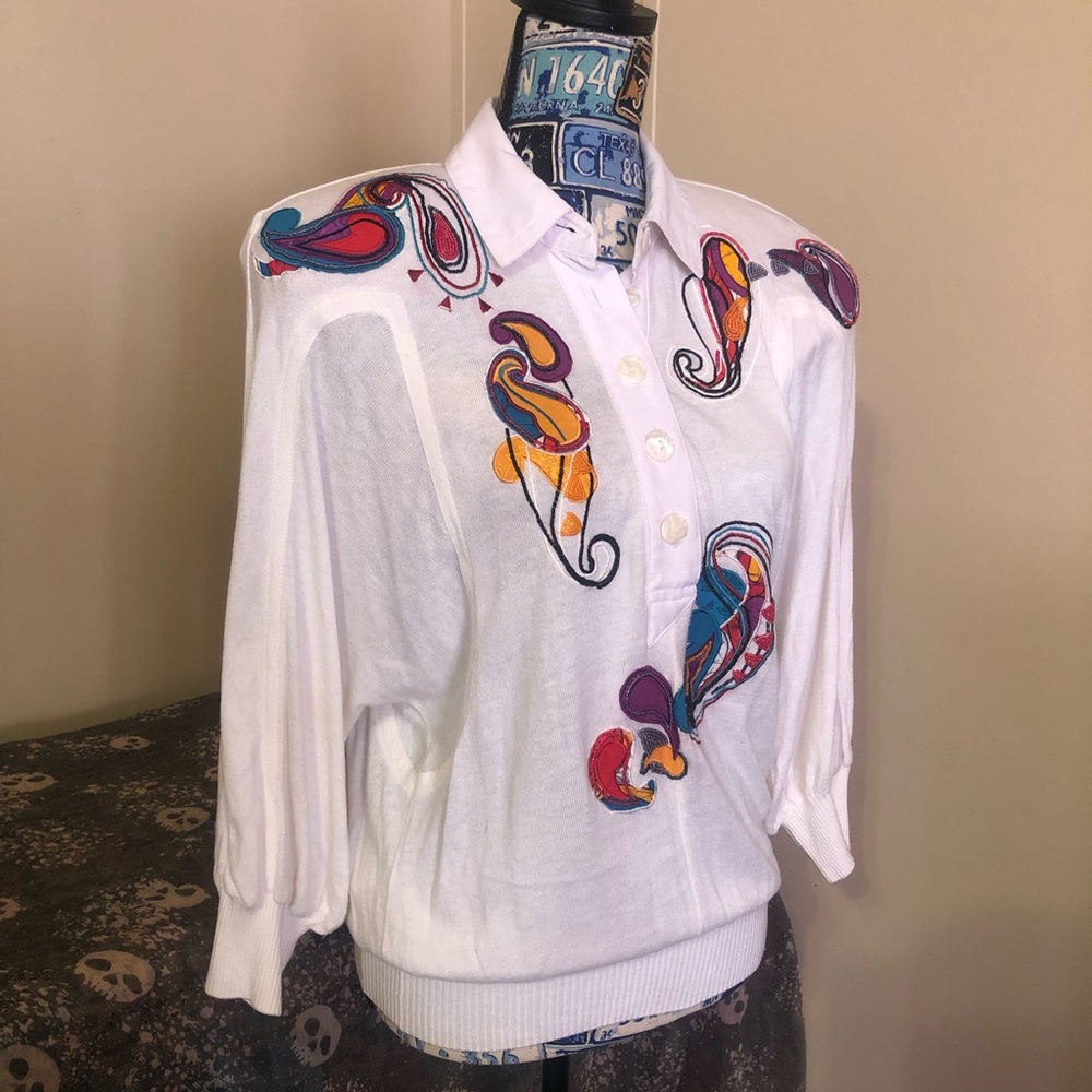 Norman’s Atlanta Fabulously Ugly Unique Vintage Knit Embroidered Beaded Top